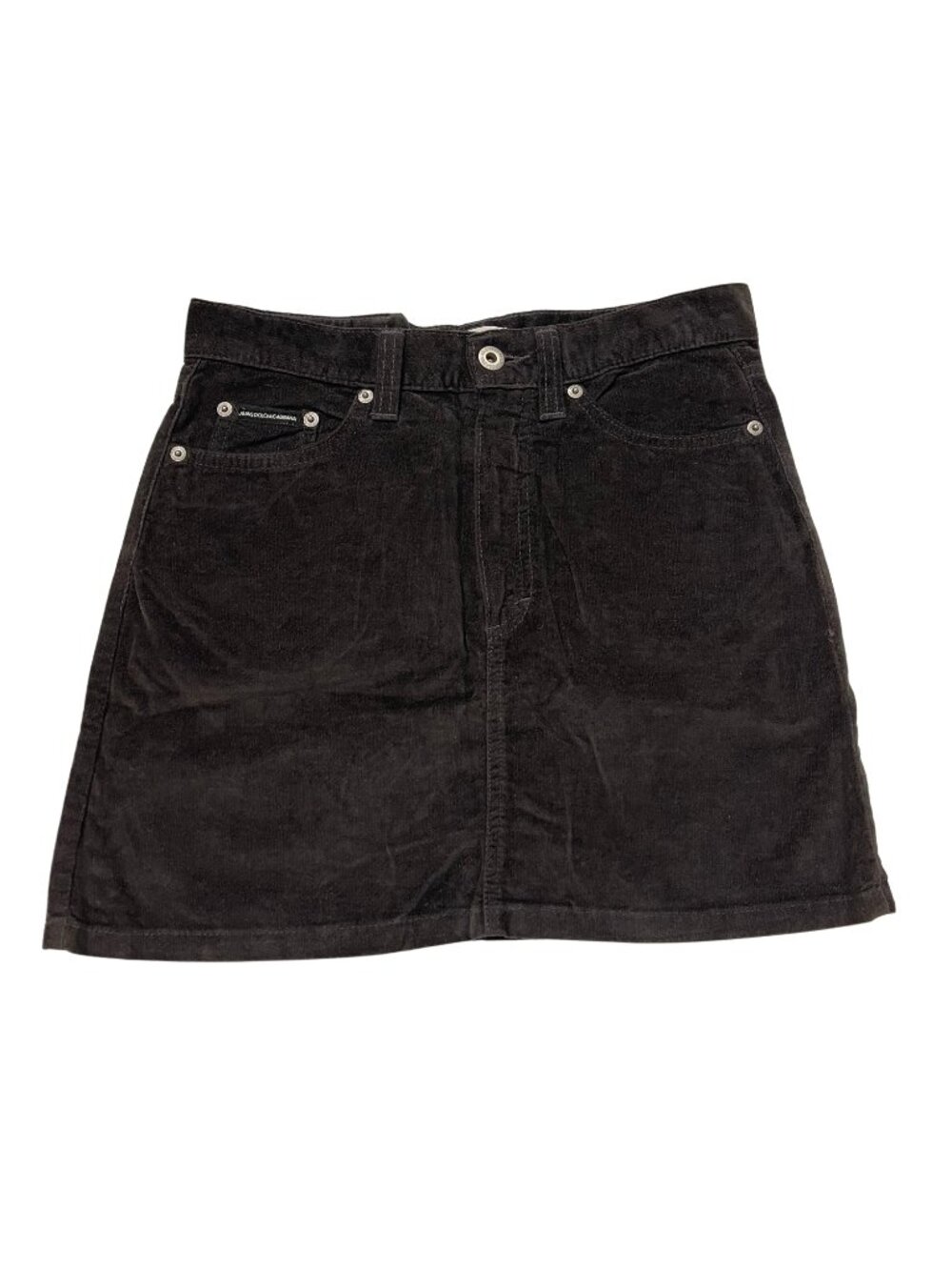 Authentic Y2K Dolce & Gabbana D&G Charcoal Corduroy A-Line Mini Skirt IT40 US24
